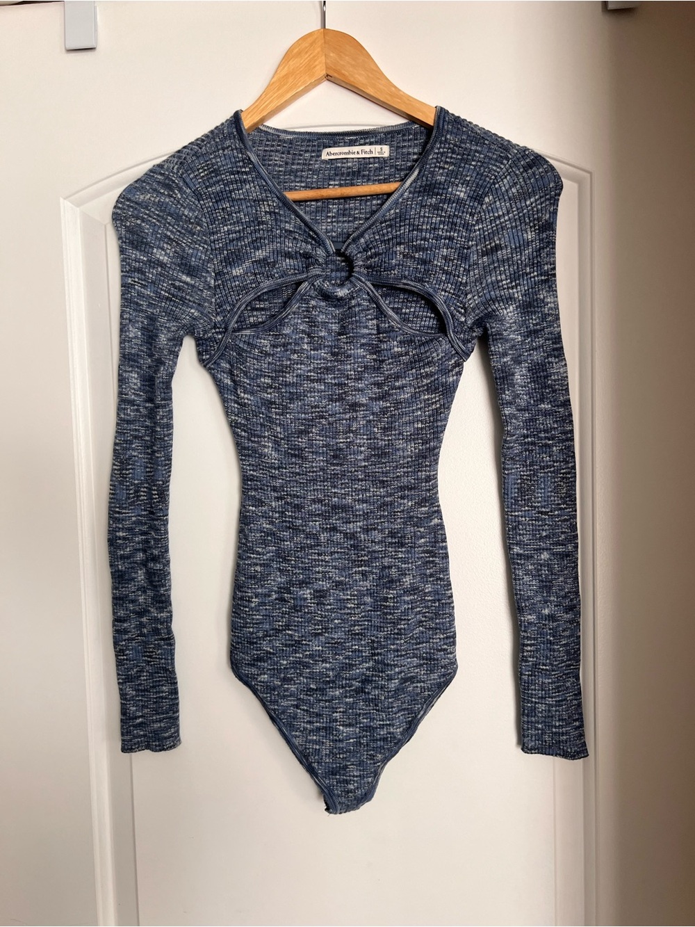 Abercrombie & Fitch Heathered Navy Twist-Front Ribbed Bodysuit